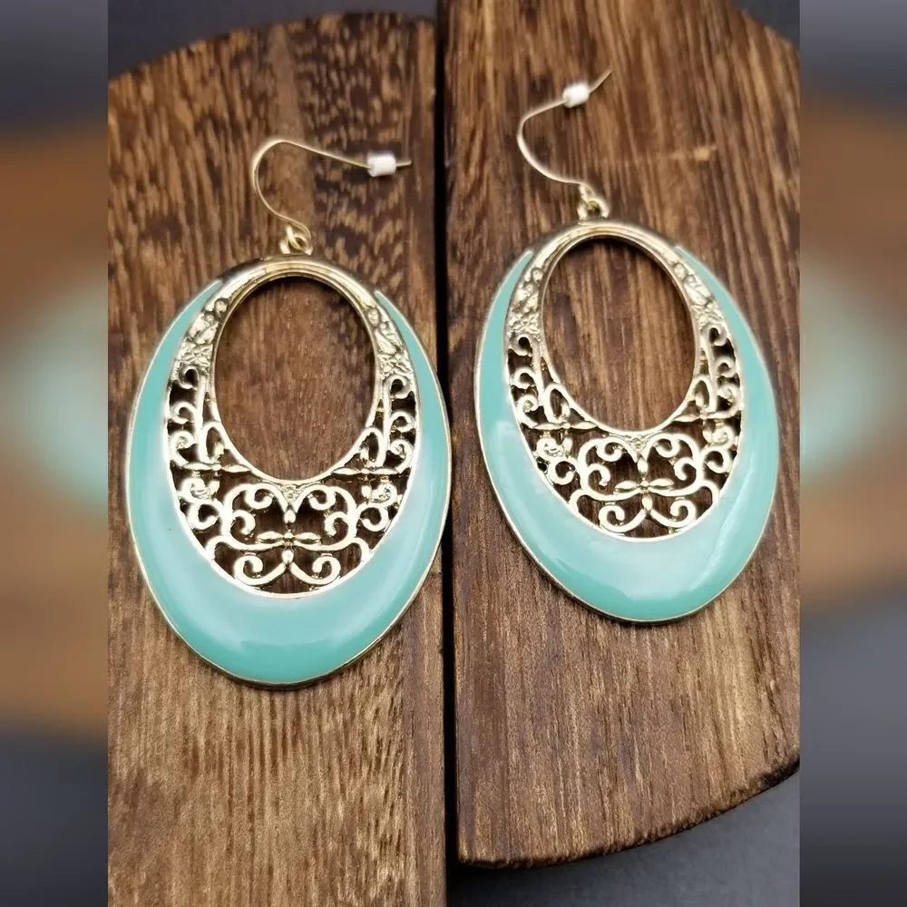 Sea blue filigree earrings E0339